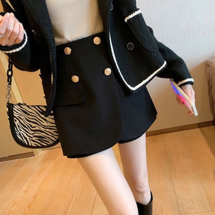 Quần Short nữ giả váy cạp cao co giãn, Quần váy chữ A phối khuy điệu đà kiểu hàn hàng quảng châu | BigBuy360 - bigbuy360.vn