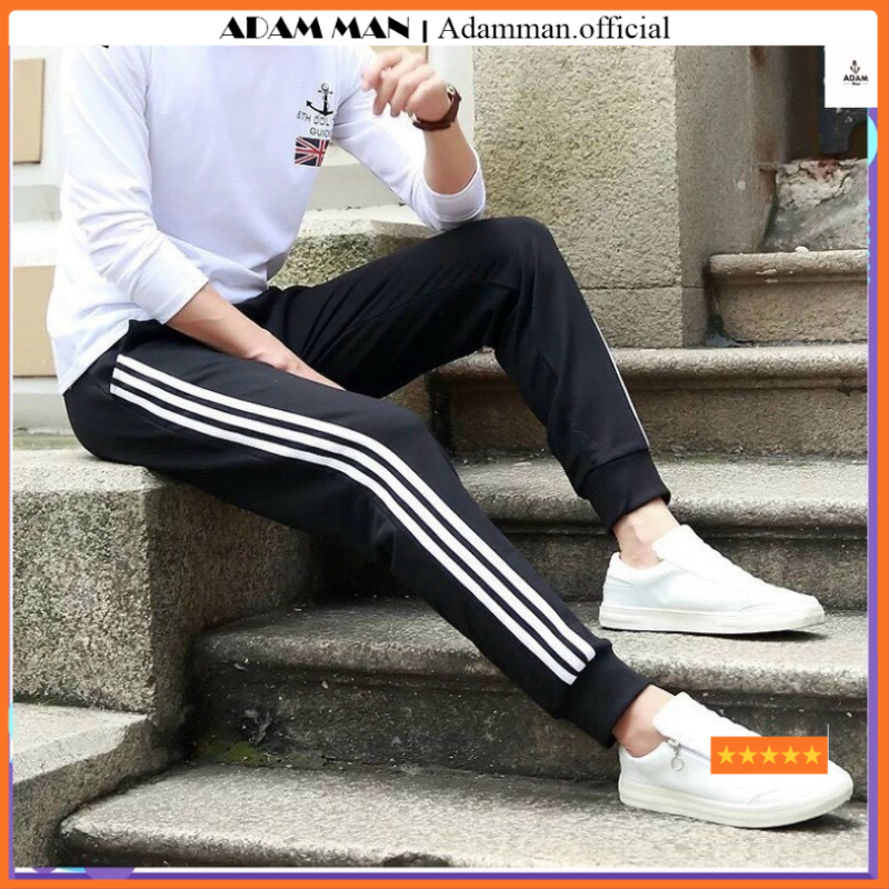 Quần thể thao nam nữ ống suông lót dày dặn, quần 3 sọc trẻ trung, năng động - Adam Man