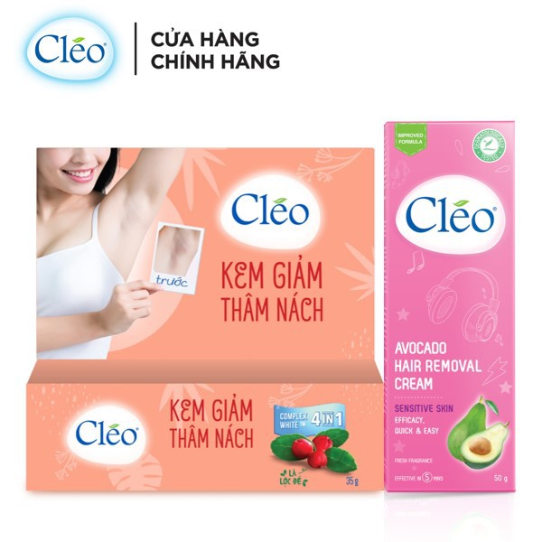 Bộ đôi Kem Giảm Thâm Nách Cléo 35g và Kem Tẩy Lông Cléo 50g cho da nhạy cảm an toàn, da sáng mềm mịn