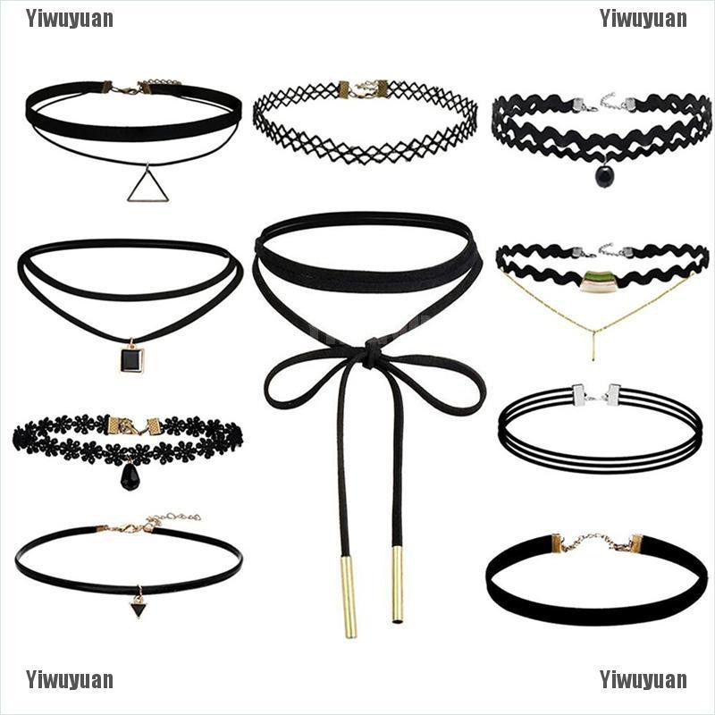 Set 10 Vòng Cổ choker Màu Đen Đơn Giản Thời Trang
