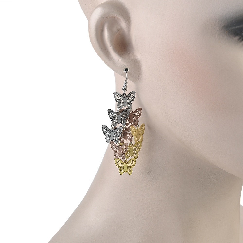 Khuyên tai kim loại dạng dây hình bướm nhiều màu sắc đầy cá tính