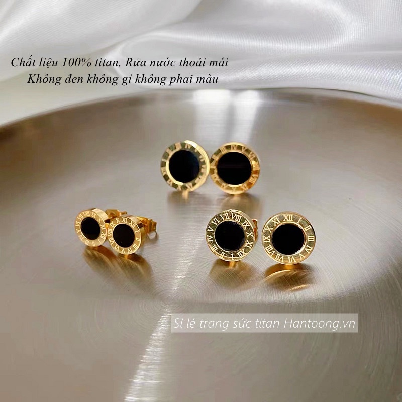 Khuyên tai nữ chất liệu titan không gỉ khắc số la mã thời trang hàn quốc