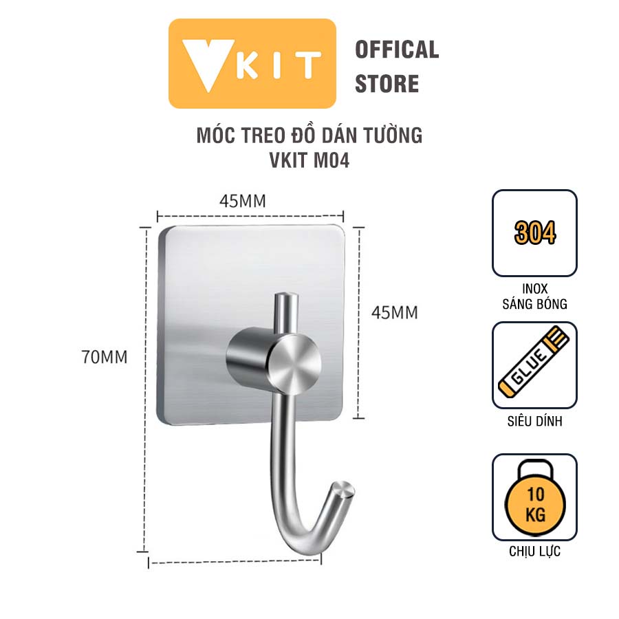 Móc treo đồ dán tường Inox, chịu lực VKIT [M04]