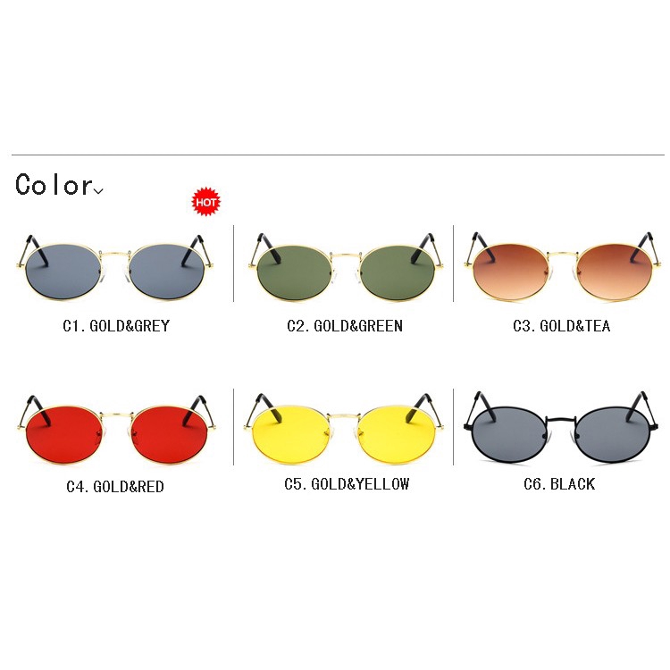 Kính mát Samjune gọng bầu dục bằng thép không gỉ phong cách retro