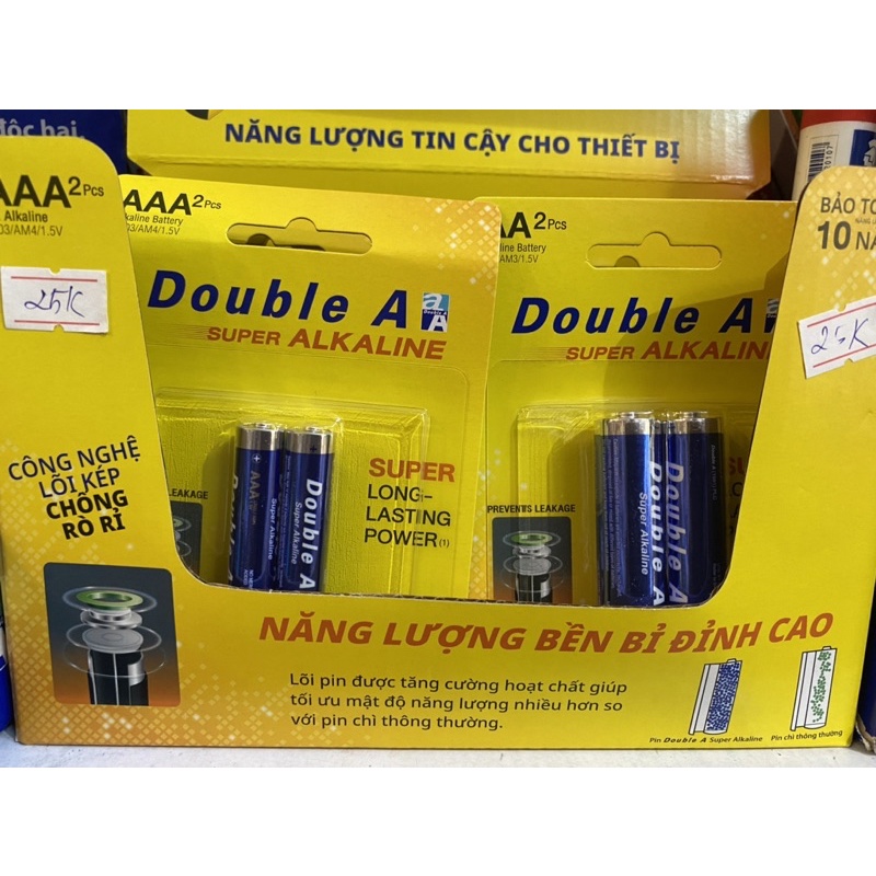 Pin Double A super Alkaline không chảy nước: vĩ 2 viên.