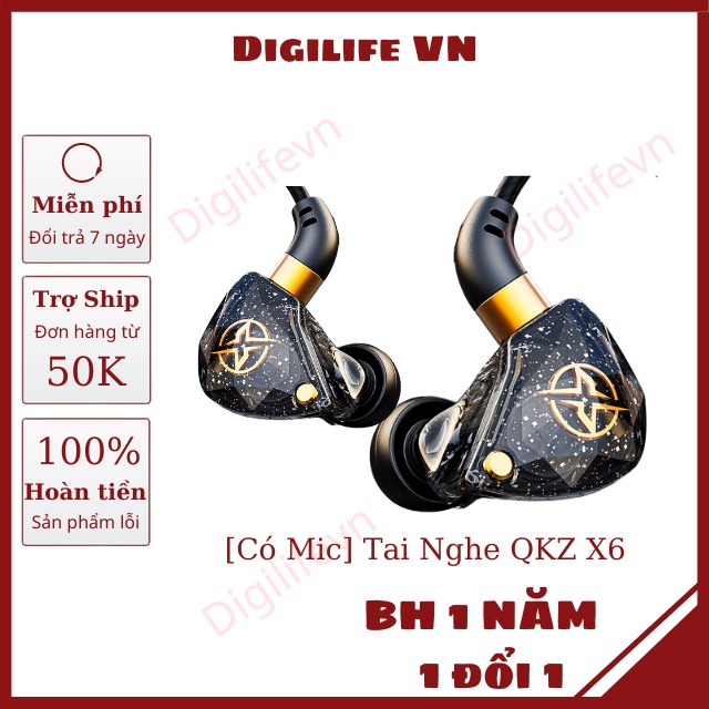 Tai Nghe Chống Ồn QKZ X6 Có Dây, Có Micro, Âm Thanh HiFi Chơi Game PUBG, Free Fire, Liên Quân, Nghe 
