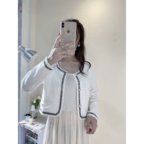 Áo khoác dạ hai lớp croptop + TẶNG kèm hộp, túi thơm