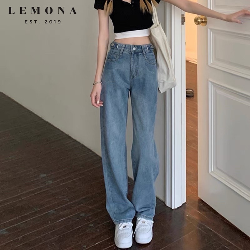 8294 | Quần Bò Jeans Xanh Dáng Rộng Cài Khuy Nút Hai Bên Độc Đáo Siêu Tôn Dáng Nữ Sinh
