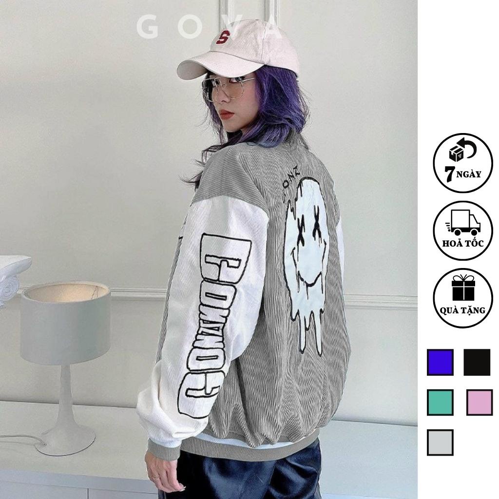 Áo Bomber Nhung Gân GONZ 1 lớp form rộng ulzzang, áo khoác Nhung nam nữ cực đẹp GOVA