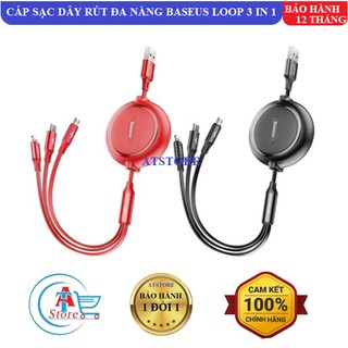 Cáp Sạc Dây Rút Baseus Golden Loop 3 In 1 Chính Hãng - Cáp Sạc Đa Năng 3 Đầu