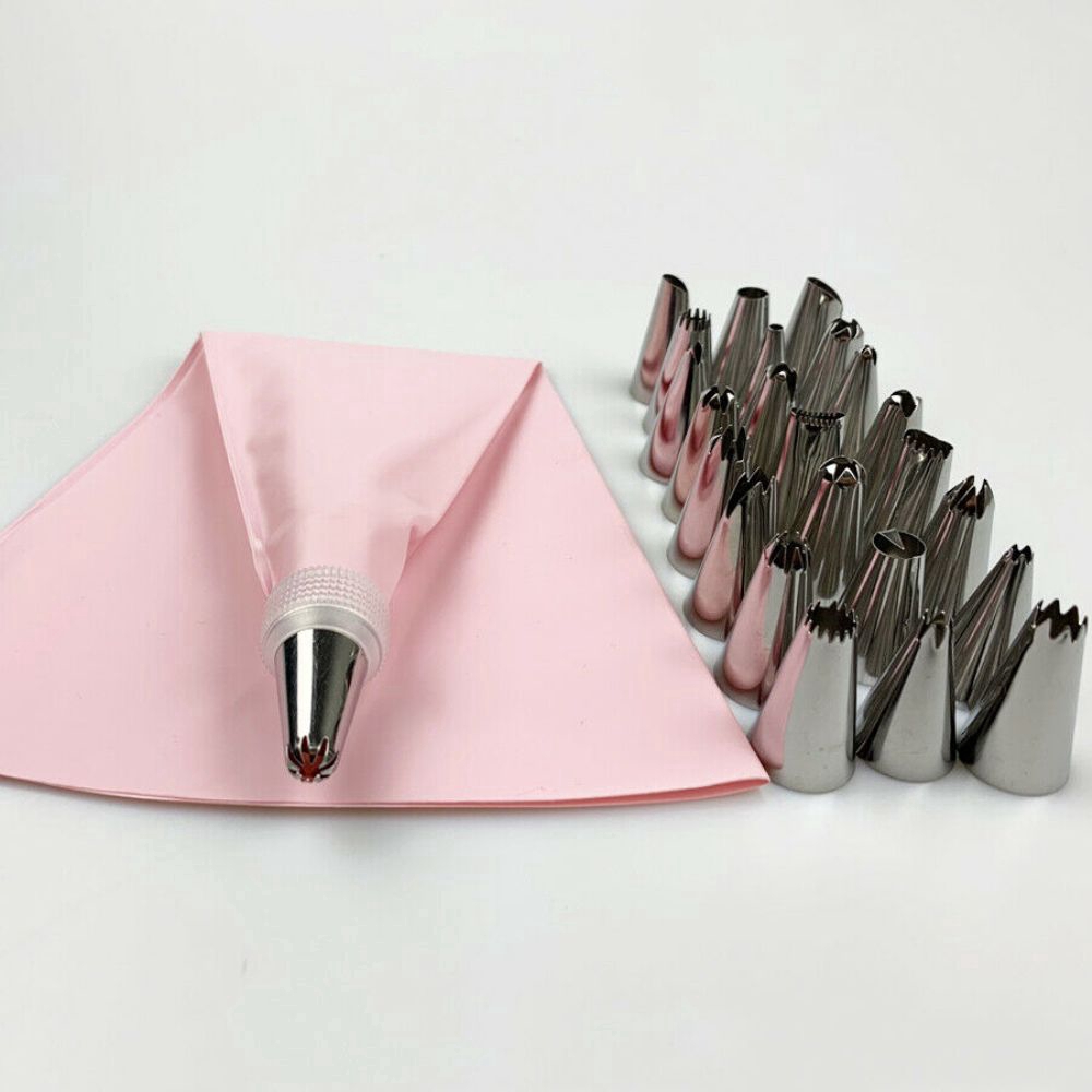 Set 6 Hoặc 24 Đuôi Bơm Kem Trang Trí Bánh Bằng Silicone Và Thép Không Gỉ Tiện Dụng