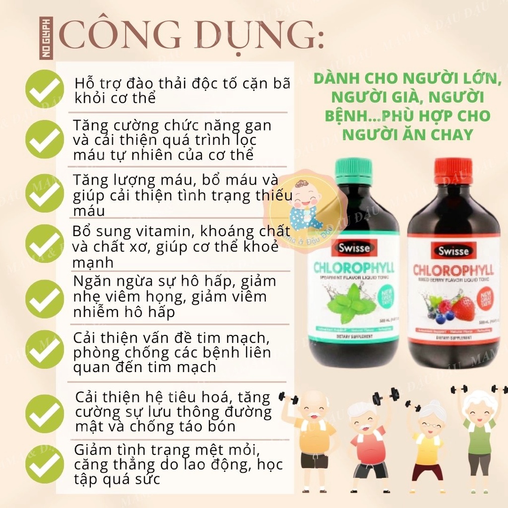 Nước Diệp Lục CHLOROPHYLL SWISSE giải đ.ộ.c gan, mát gan