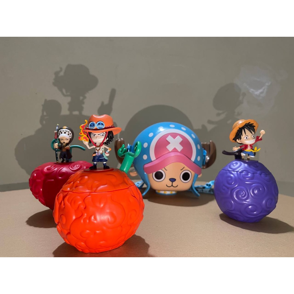 Mô hình Onepiece, Cốc trái ác quỷ, hộp đựng bỏng Chopper, trái ác quỷ của Luffy, Ace, Law. Mô hình sưu tầm One Piece