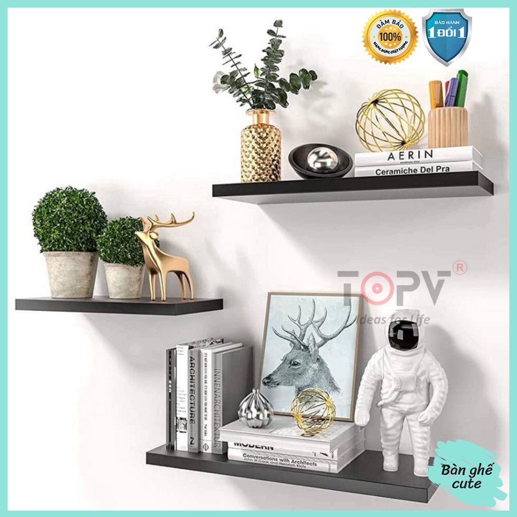 Kệ gỗ trang trí treo tường TopV decor thanh gỗ ngang gắn tường mini phòng khách phòng ngủ để cây cảnh Bàn ghế cute