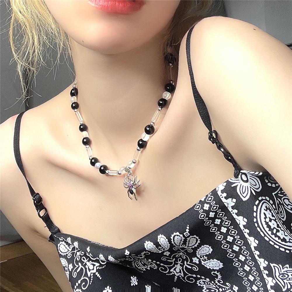 Vòng cổ Sợi Xích Phối Mặt Tròn Họa Tiết Nhện Đính Đá Thời Trang Cho Nam Và Nữ
