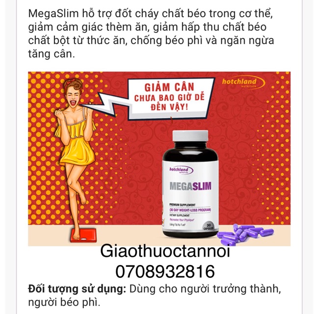 Mega Slim - Viên uống giảm cân của Mỹ(hàng chính hãng)(chuyển hoá chất béo trong cơ thể,giảm cảm giác thèm ăn...)