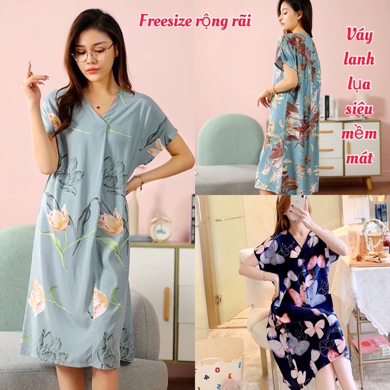 Váy lanh, váy ngủ lanh lụa freesize rộng, cực nhẹ mát