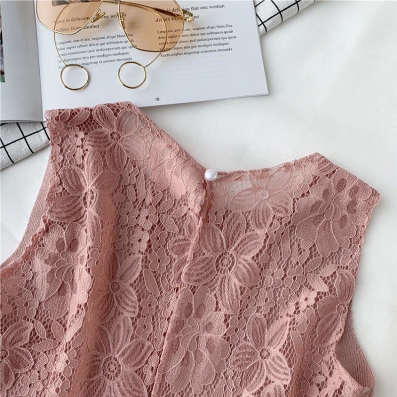 AMOI Áo Dệt Kim Không Tay Phối Ren Thời Trang Dành Cho Nữ