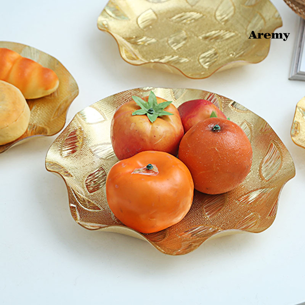 AREM Fruit Tray Leaf Pattern Well-designed Golden Color Jewelry Trinket Dish for Fruit