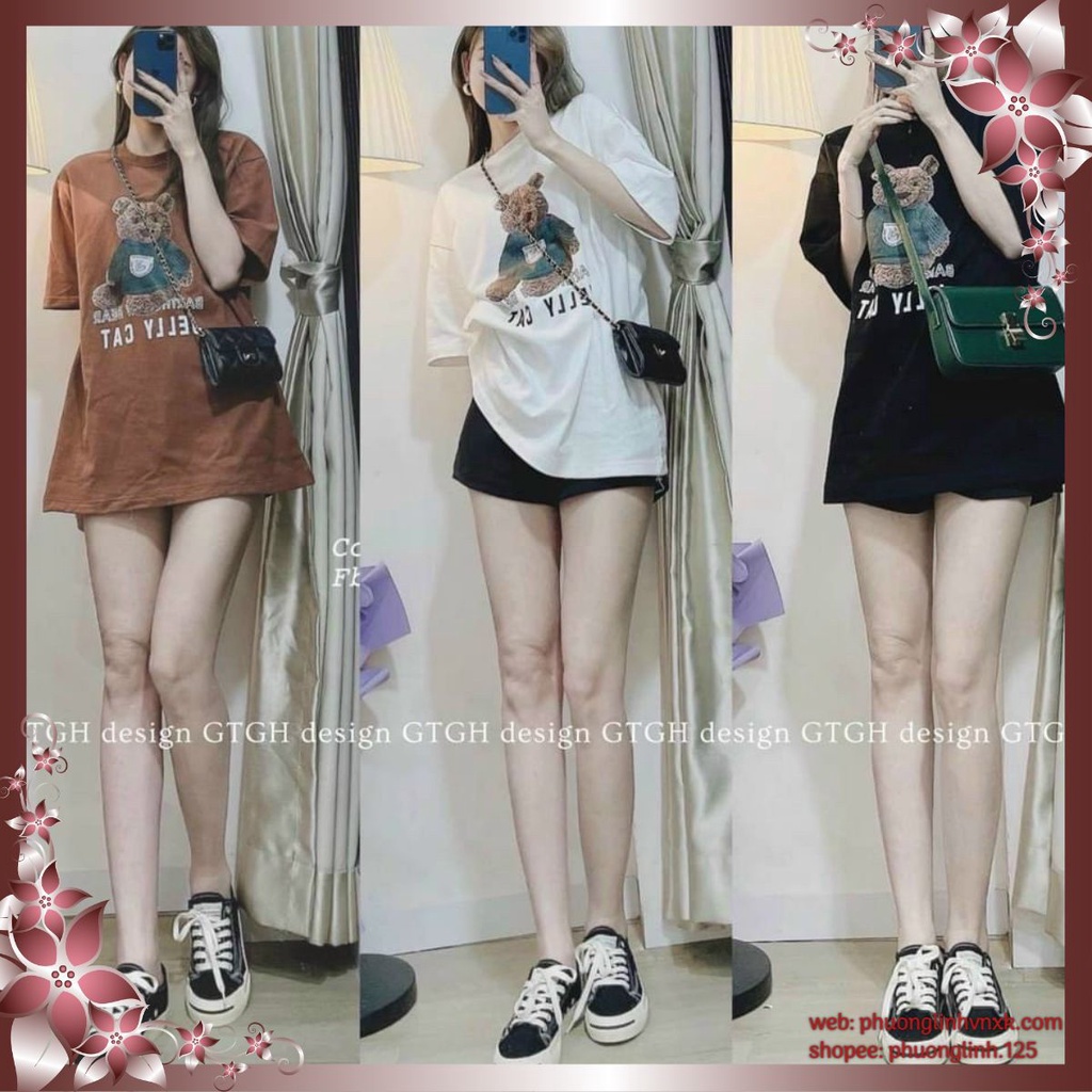BỘ ĐÙI NỮ COTTON GẤU NÂU ÁO XANH