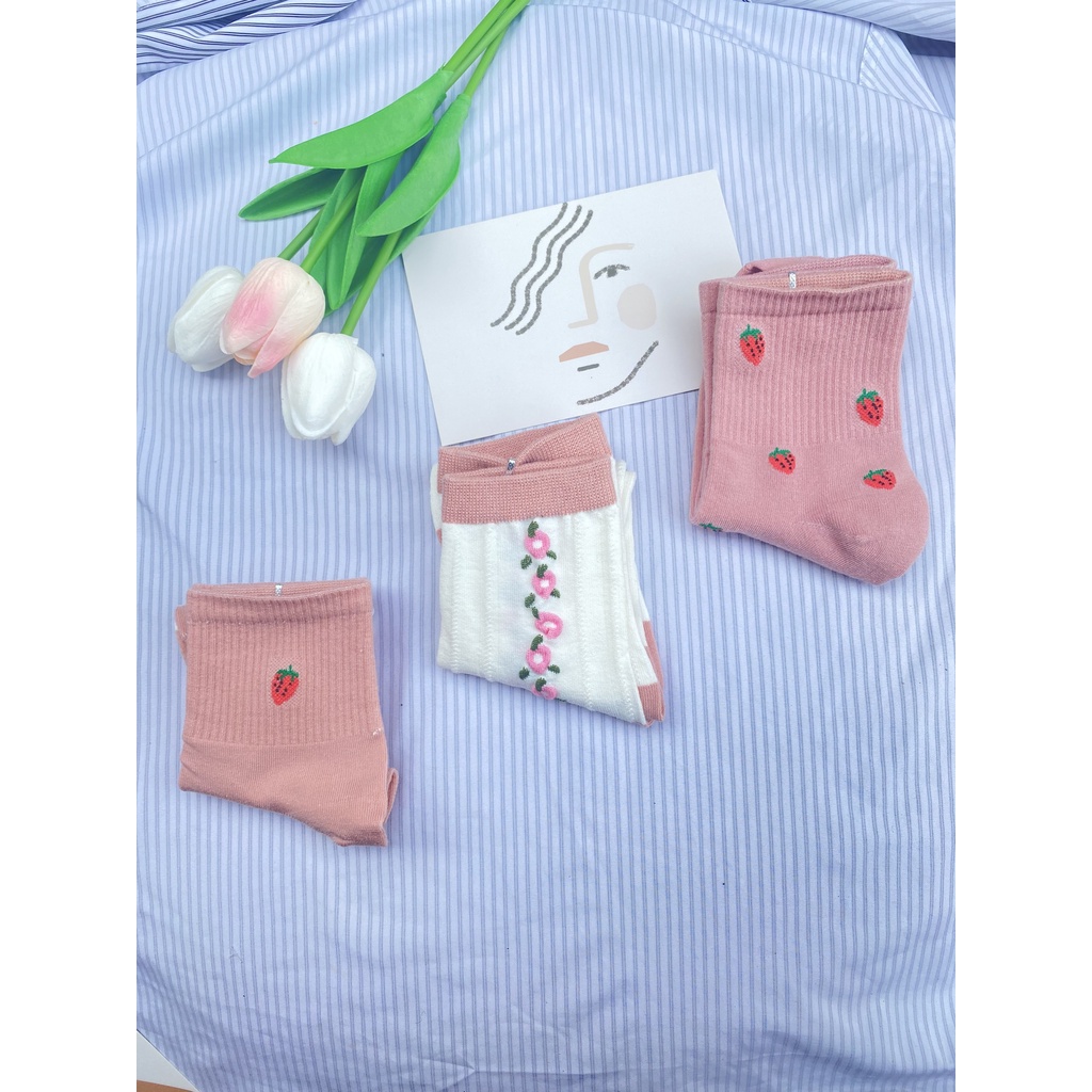 Tất cổ cao Muzini vớ nữ tone hồng in hoạt tiết hoa nhẹ nhàng cực đẹp TN212