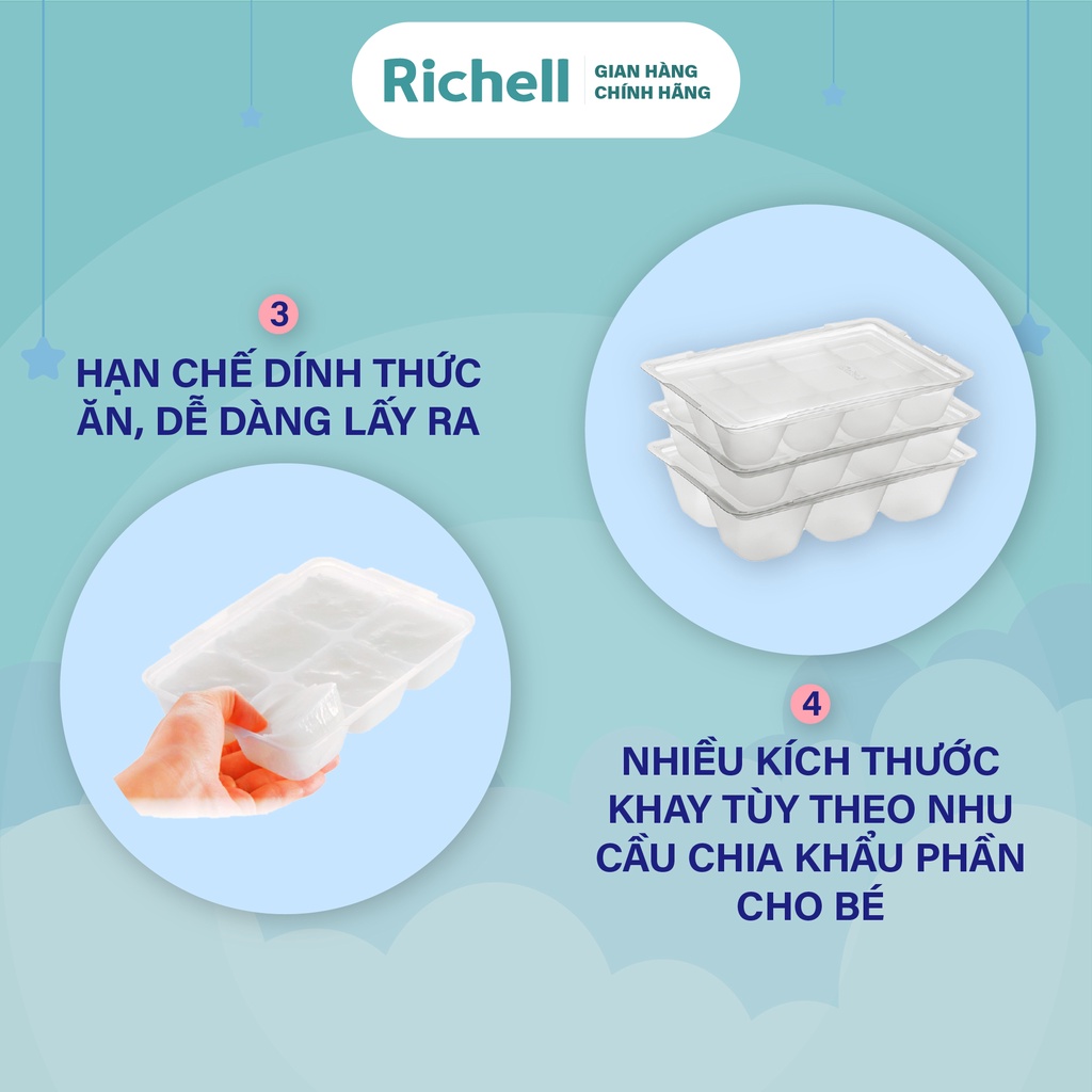 Bộ khay trữ đông thức ăn dặm Richell Nhật Bản có nắp đậy 15-25-50ml | Baby