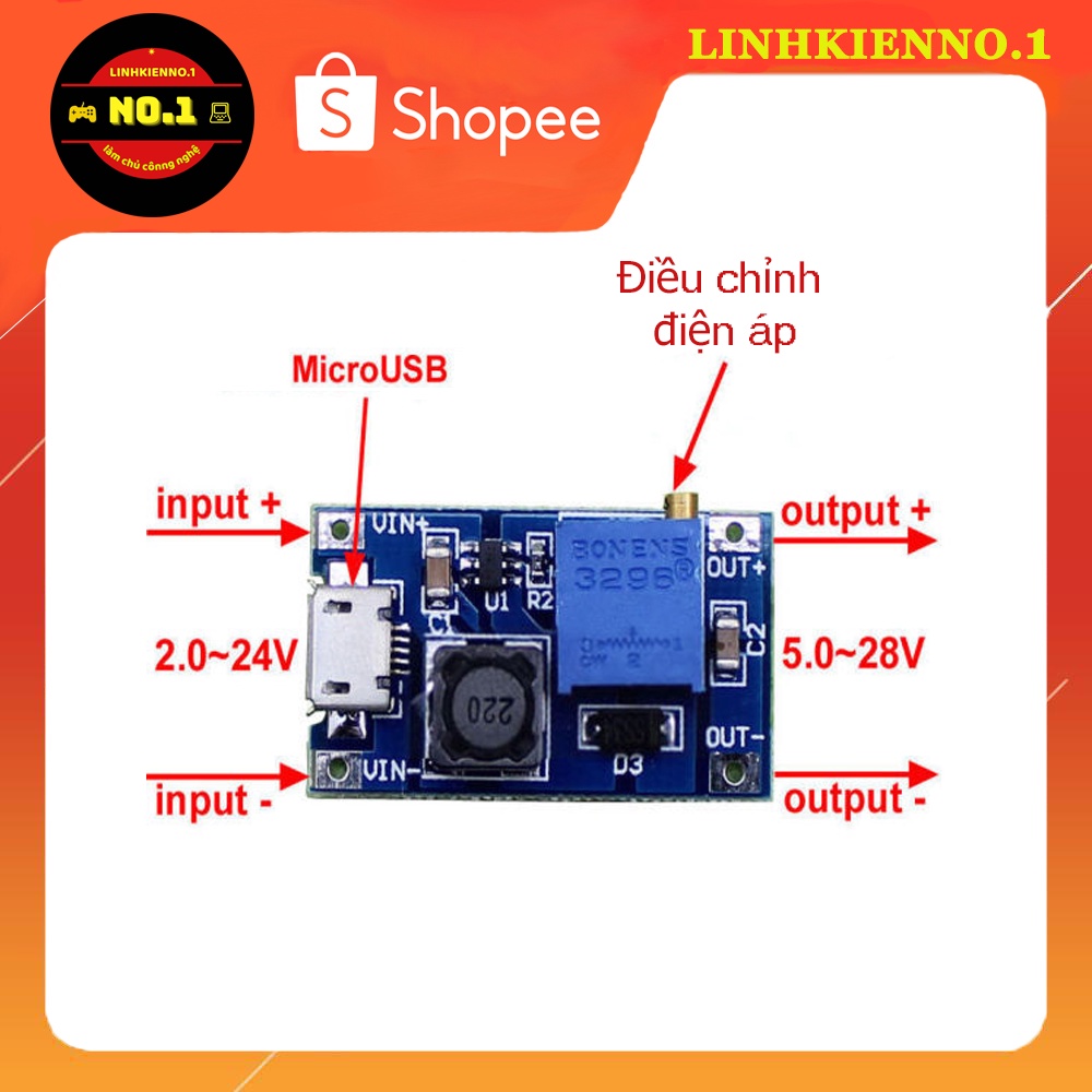 Mạch tăng áp BOOST DC-DC Mini 2-24V lên 5-28V XY-016