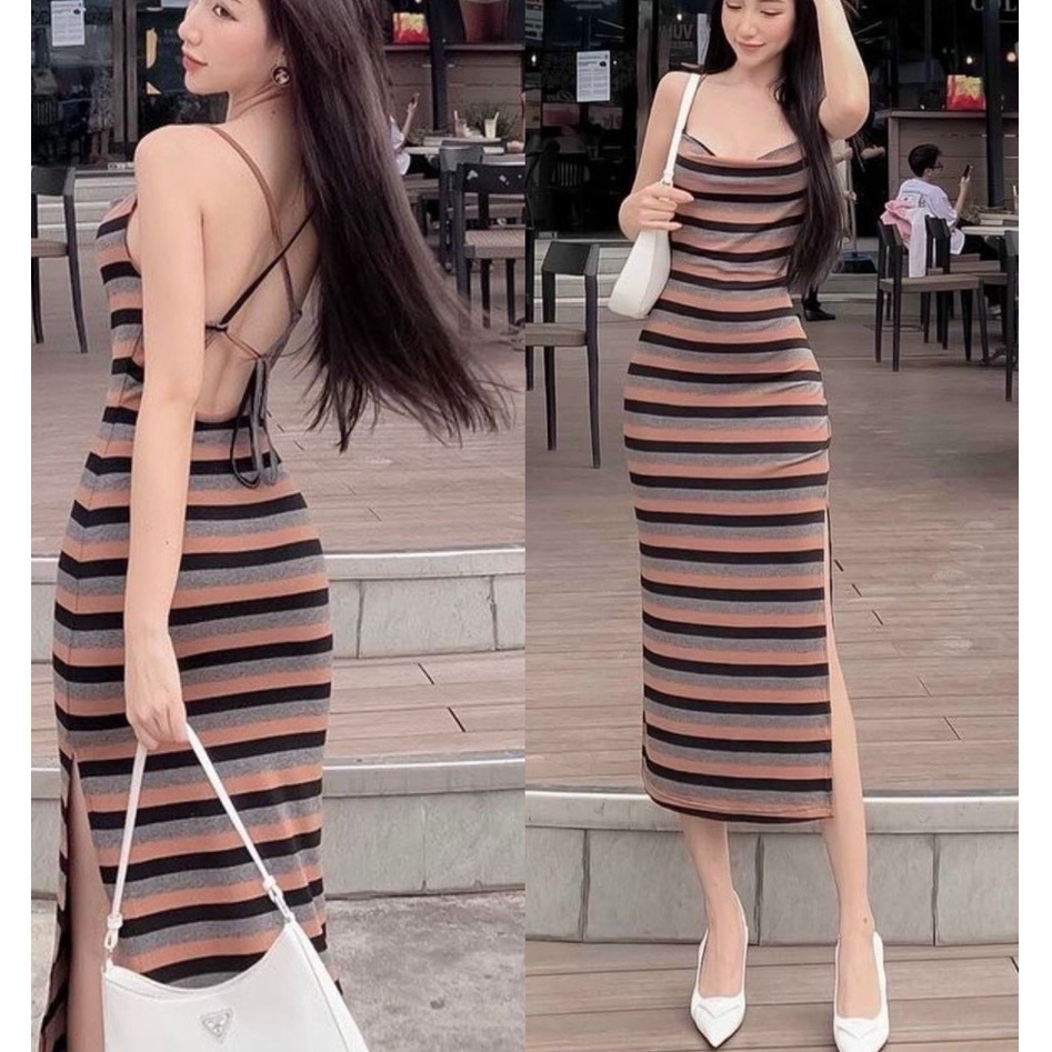 SAVVY Váy Body Họa Tiết, Váy Maxi 2 Dây Dài Tôn Dáng