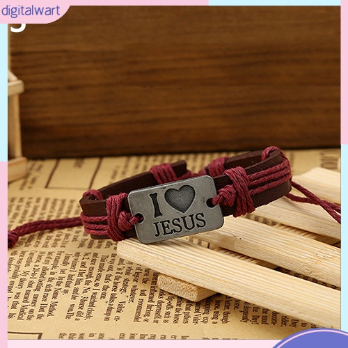 Vòng tay giả da mặt khắc chữ I Love Jesus độc đáo
