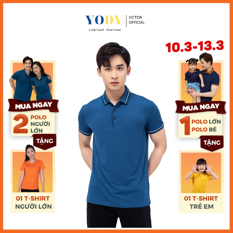 Áo thun polo nam YODY,áo phông có cổ nam coolmax phối bo tay ngắn cổ bẻ thấm hút tốt APM3681