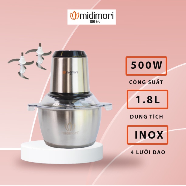 [Mã ELHADEV giảm 4% đơn 300K] Máy xay thịt inox Midimori GC-24338 (500W) - Tặng kèm 1 bộ lưỡi dao dự phòng