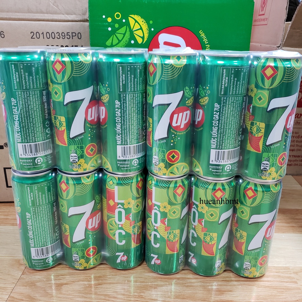 Lốc 6 lon nước ngọt 7 Up vị chanh 320ml