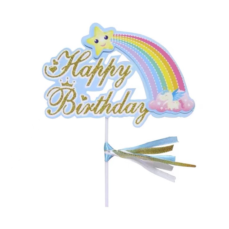 Topper happy birthday hình cầu vồng trang trí bánh gato/ bánh sinh nhật