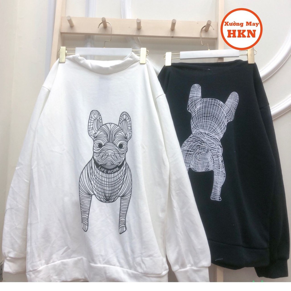 Áo Sweater Nỉ Nam Nữ Viền Chó Life Work Phong Cách Hàn Quốc Mã 694 Xưởng May HKN