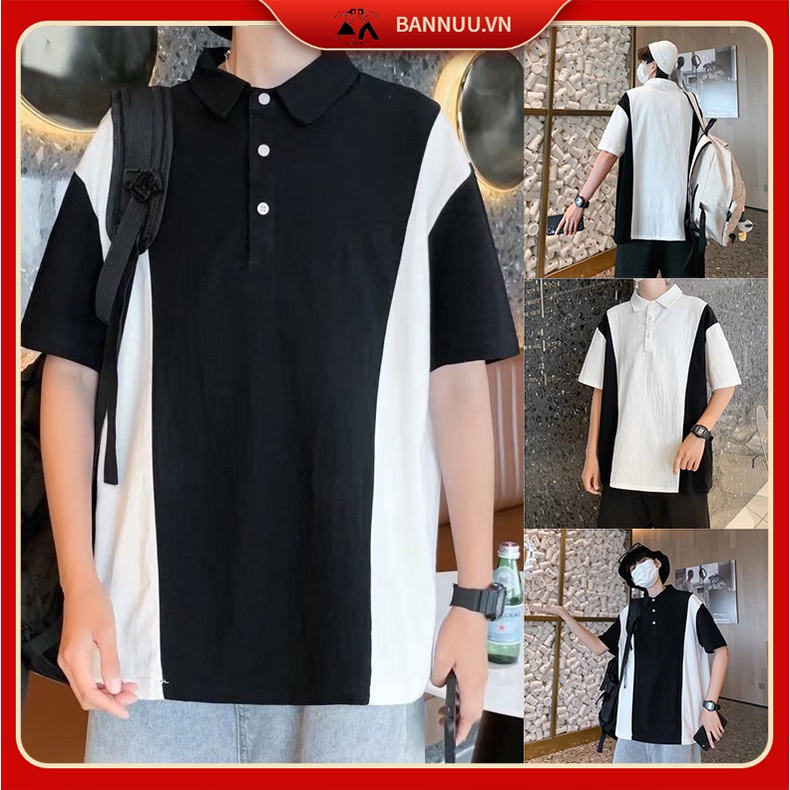 áo polo simple hàn quốc áo phông bông thời trang unisex áo thun nam có cổ phong cách Hàn Quốc streetwear Áo thun tiếng Nhật polo nam đen trắng from rộng áo thun có cổ nữ