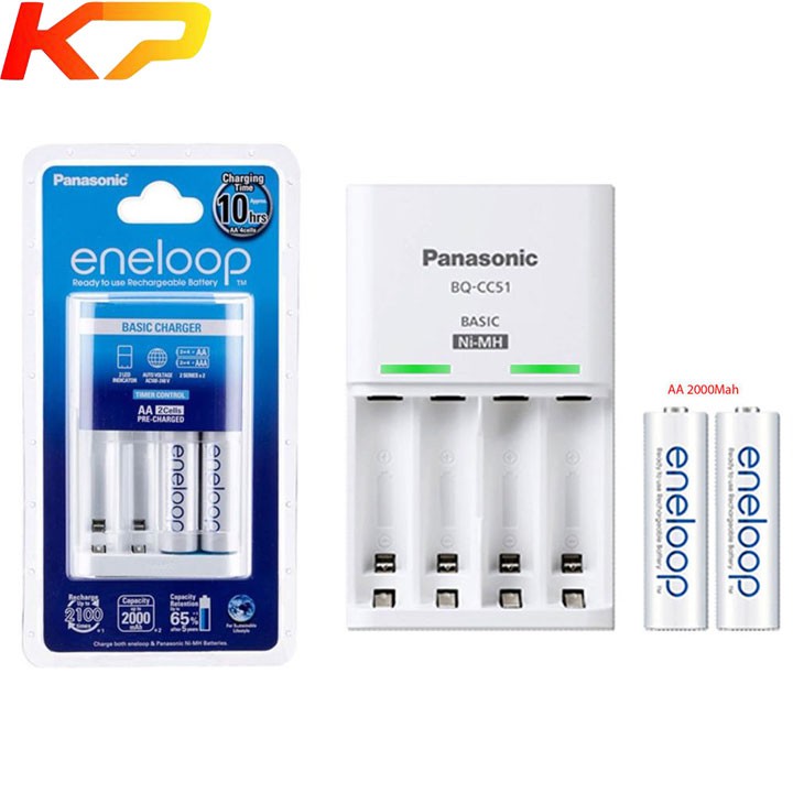 Bộ sạc pin AA Panasonic Eneloop K-KJ51MCC20M kèm sẳn 2 pin sạc Eneloop AA1900mAh 1.2v