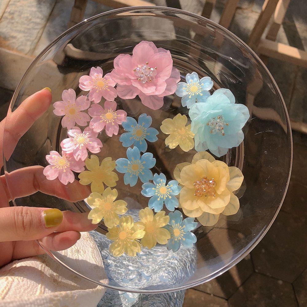 Kẹp Tóc Màu Trơn Họa Tiết Hoa Anh Đào / Hình Học Bằng Nhựa Resin Phong Cách Hàn Quốc Dễ Thương