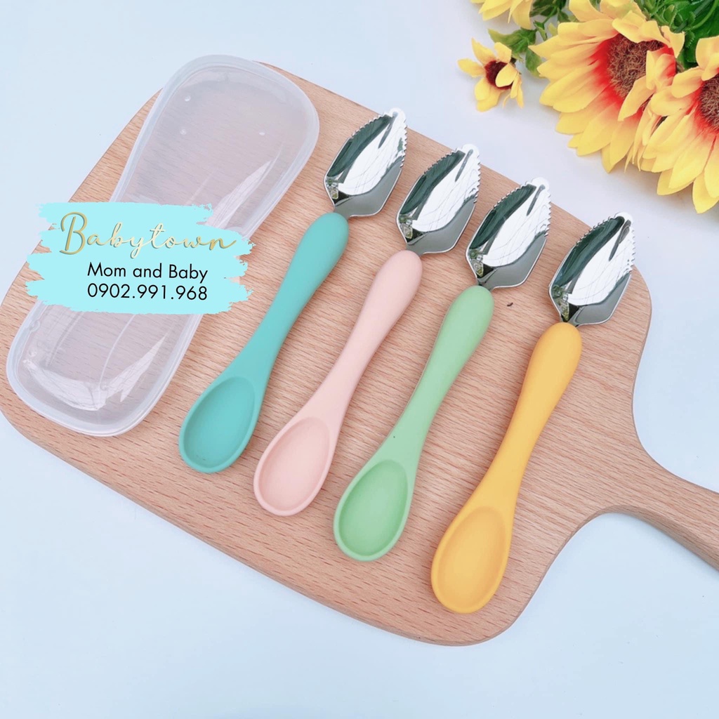 Thìa / Muỗng nạo hoa quả 2 đầu tiện lợi dành cho bé (có hộp đựng sạch sẽ)