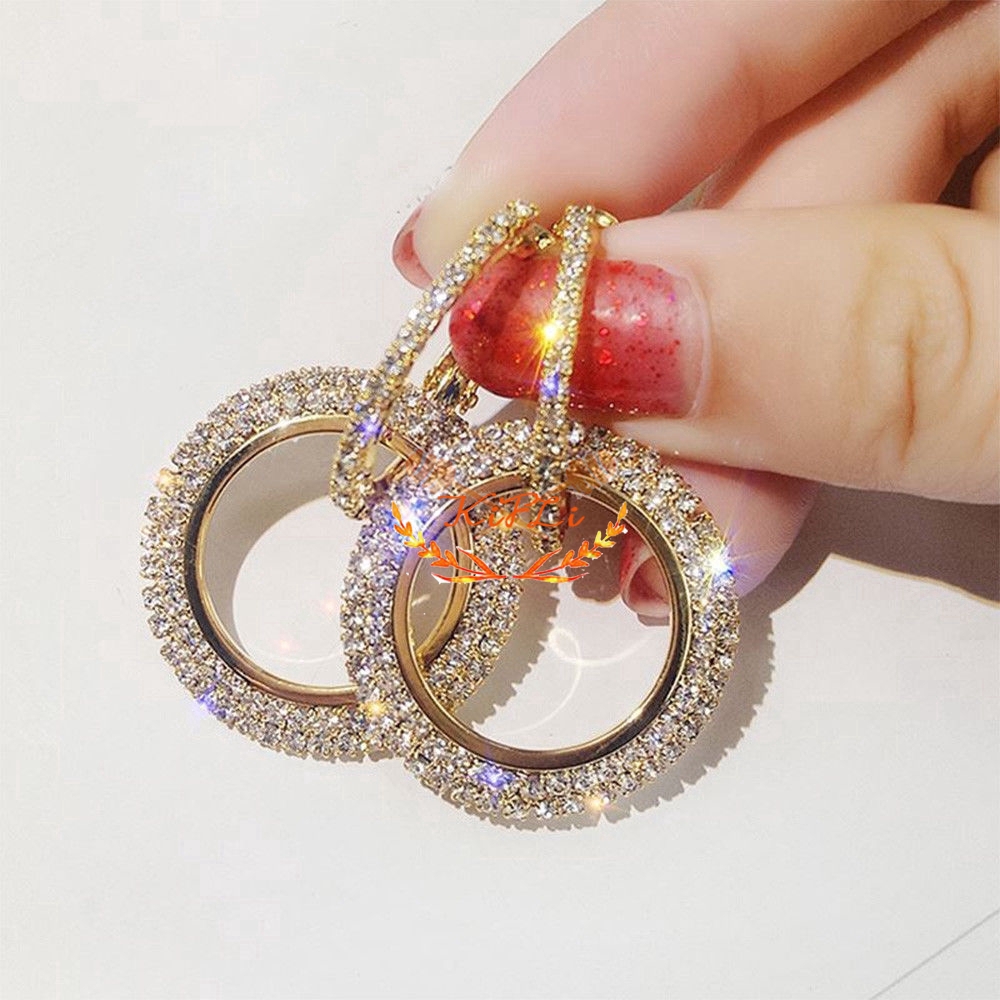 Khuyên tai mặt hình tròn đính đá sang trọng cho nữ