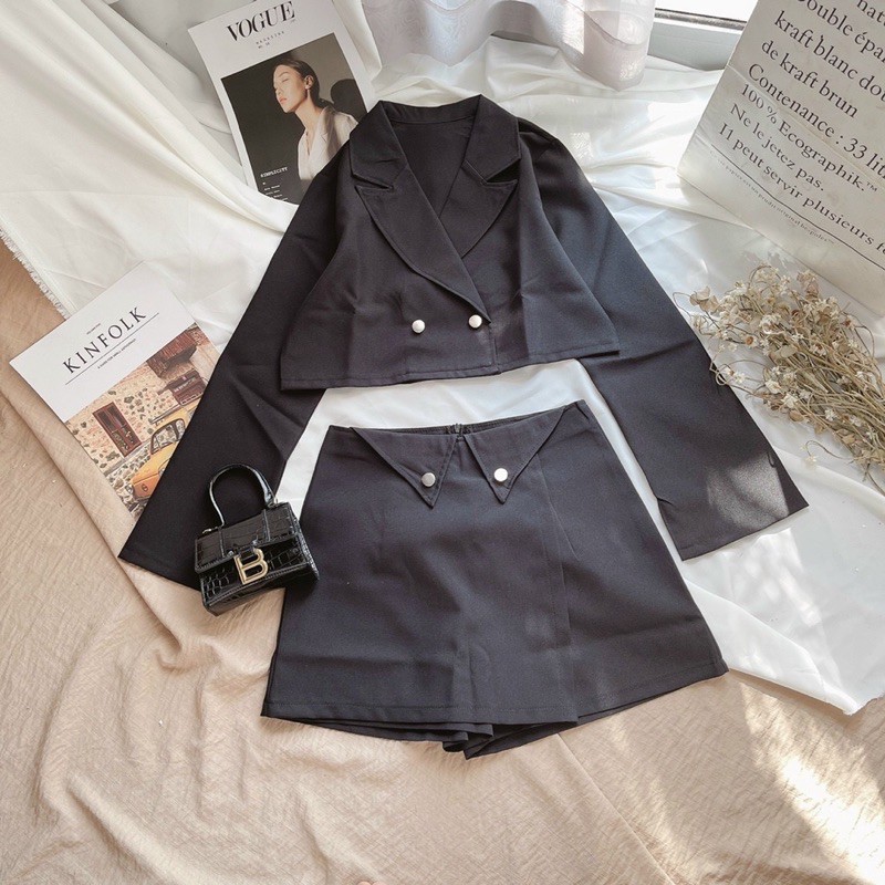 set crop cổ vest