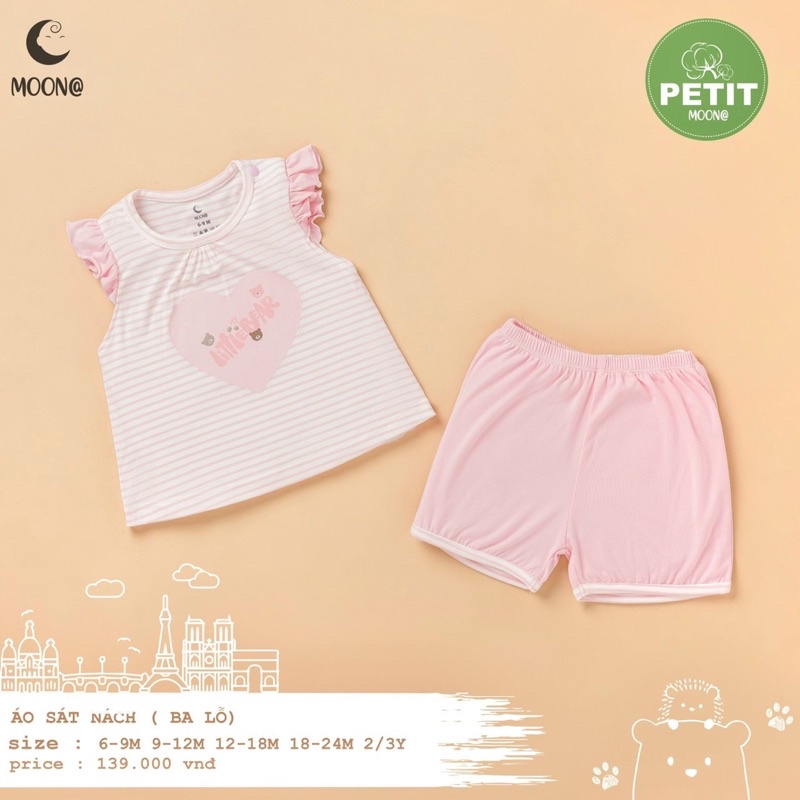 Bộ cộc tay cài vai petit Moon hoạ tiết kẻ