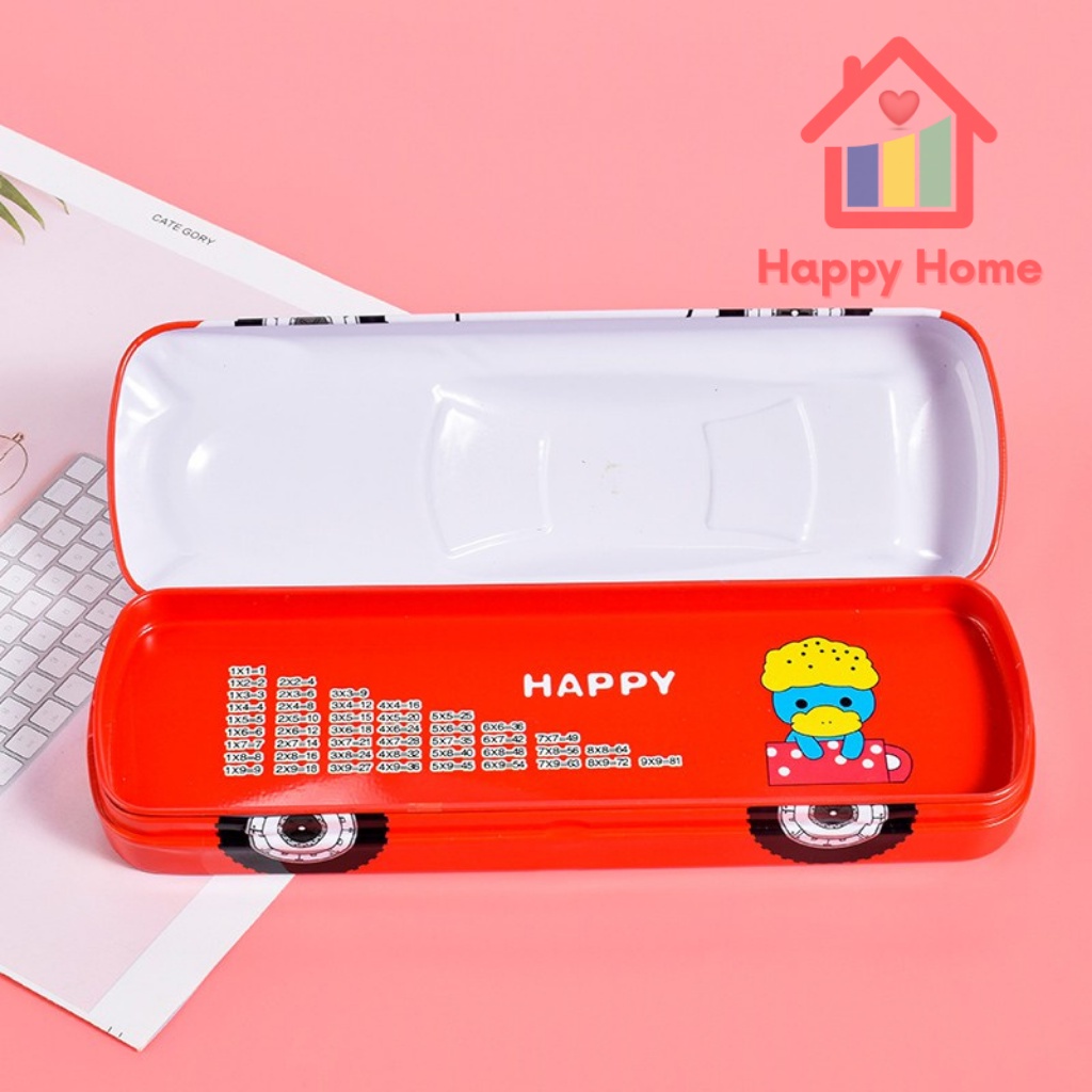 Hộp đựng bút hình ô tô 2 ngăn bằng kim loại cho bé đồ dùng học tập Happy Home