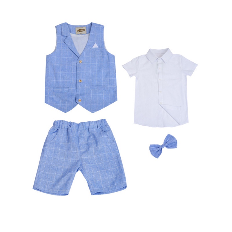 Bộ Trang Phục Biểu Diễn Vải Cotton Kẻ Sọc Ca Rô Màu Đỏ/Xám/Xanh Dương Cho Bé Trai