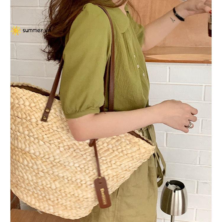 Túi Đeo Vai Bằng Rơm Đan Thiết Kế Nhỏ Gọn Phong Cách Retro Thời Trang Cho Nữ