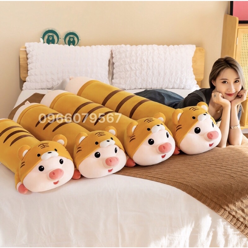 Gấu Bông Heo nằm cosplay Hổ size 1m4 Siêu to,Gối ôm Heo mũ Hổ Có Khoá Kéo, Siêu mềm mịn