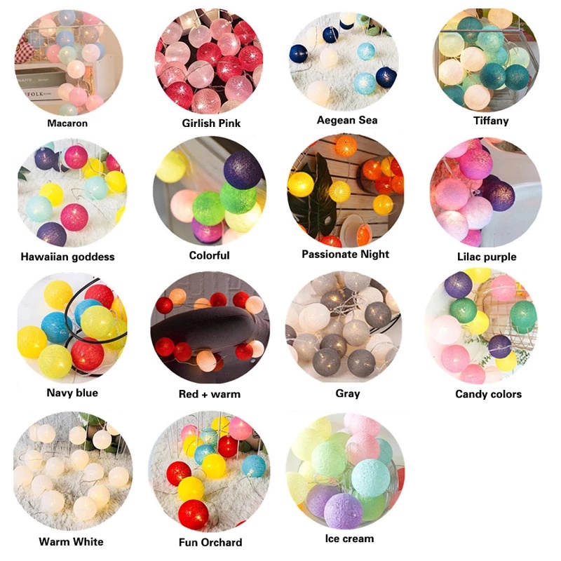 Dây đèn LED 20 bóng hình quả cầu cotton dùng trang trí DIY