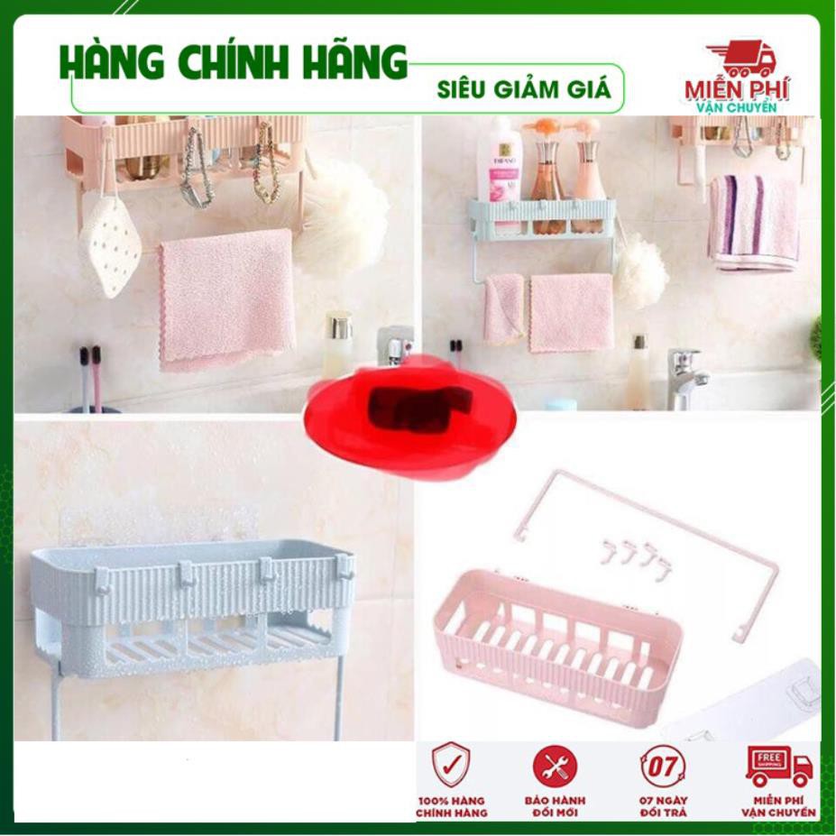 Kệ chữ nhật hút chân không treo đồ nhà tắm có giá treo khăn tiện dụng - Gia Dụng Thông Minh