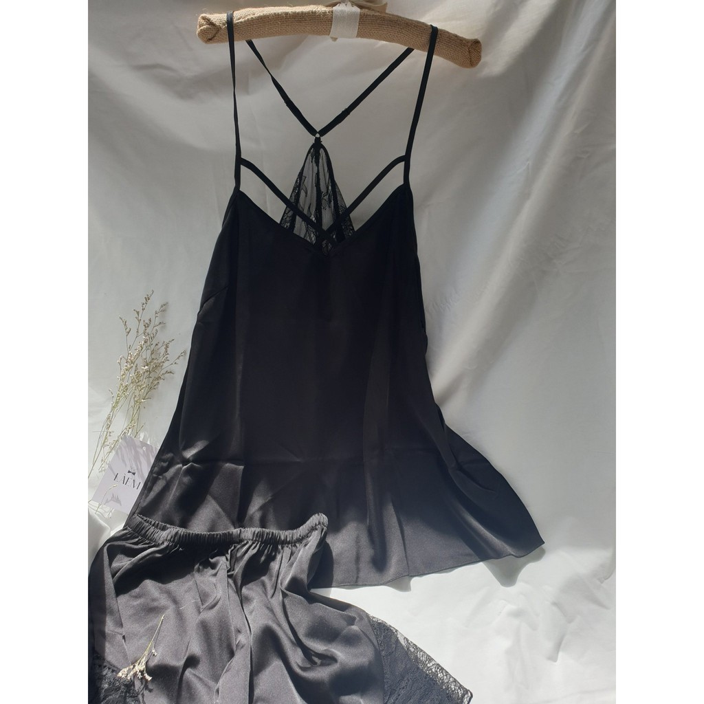 Bộ Ngủ Satin Cao Cấp LACECY Ren Lưng Cổ Đan Dây | BigBuy360 - bigbuy360.vn