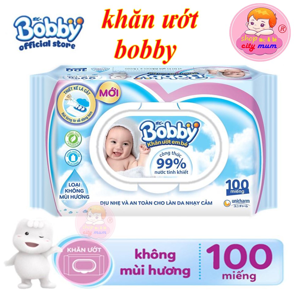 KHĂN ƯỚT BOBBY KHÔNG MÙI/CÓ MÙI 100 TỜ