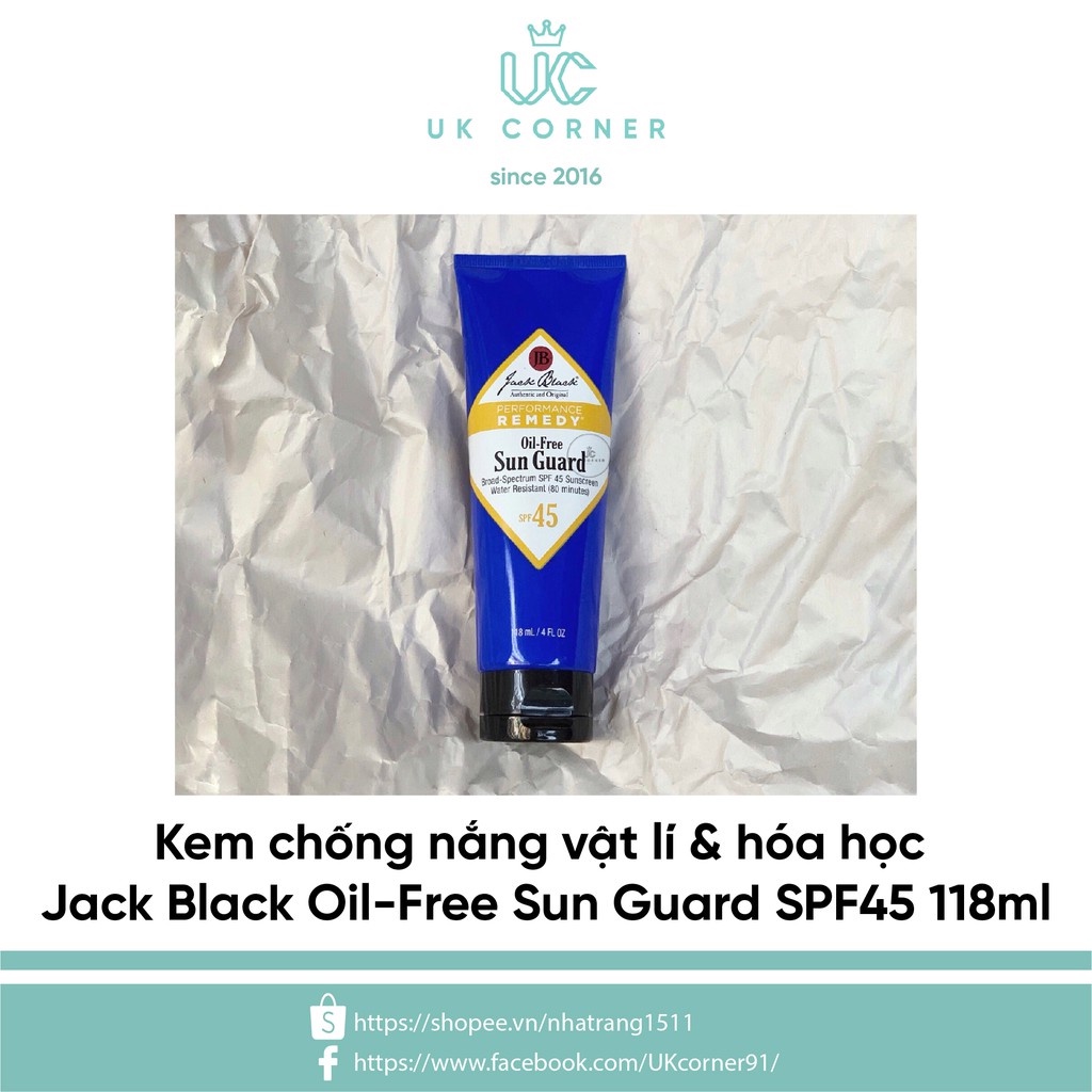 Kem chống nắng vật lí &amp; hóa học Jack Black Oil-free Sun Guard SPF45 118ml